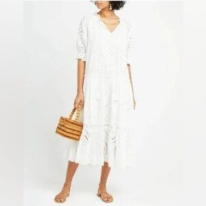 O.P.T. White Eyelet Tiered Summer Midi Dress 100% Cotton X-Small